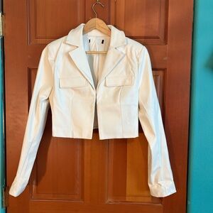 PU Cropped white leather jacket